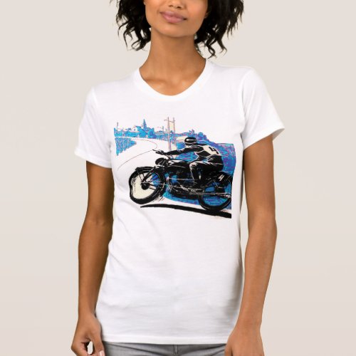 Vintage Motor Bike Race _ Blue Scenery T_Shirt