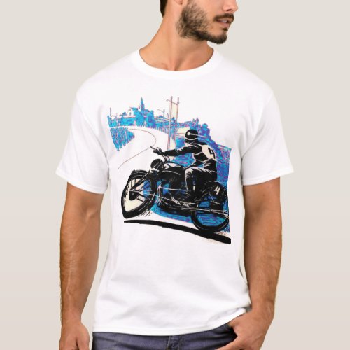 Vintage Motor Bike Race _ Blue T_Shirt