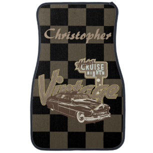 Vintage Motor Car Cruise Nights Checkerboard Back Car Floor Mat