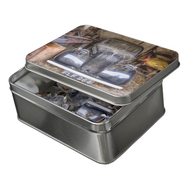 Vintage Motor Car In Garage Jigsaw Puzzle (Lid Open)
