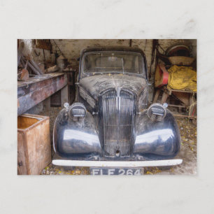 Vintage Motor Car In Garage Postcard