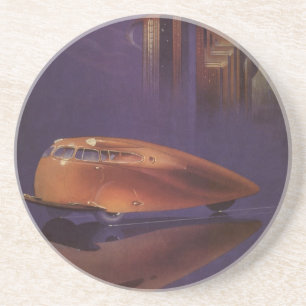 Vintage Motor Magazine Cover, Futuristic City Car Coaster