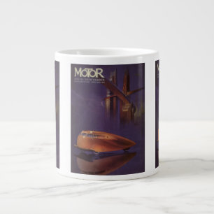 Vintage Motor Magazine Cover, Futuristic City Car Large Coffee Mug
