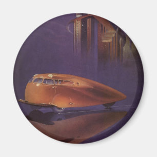 Vintage Motor Magazine Cover, Futuristic City Car Magnet