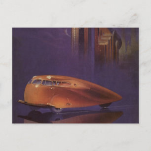 Vintage Motor Magazine Cover, Futuristic City Car Postcard