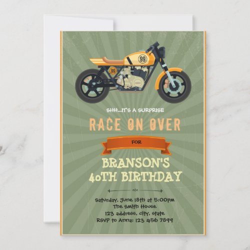 Vintage motorbike adult birthday invitation