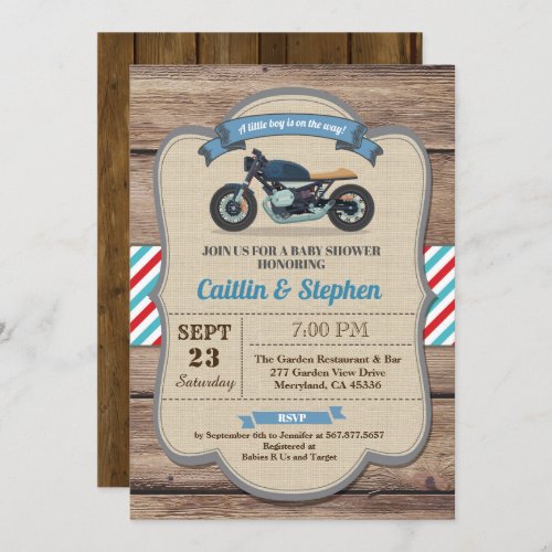 Vintage motorbike baby shower invitation Bike Invitation