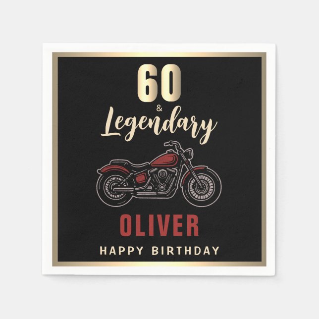 Vintage Motorcycle 60th Birthday Bike Party Napkins (Front)