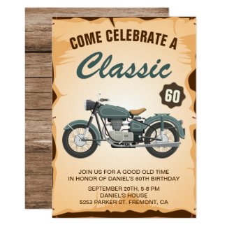 Vintage Motorcycle Adult Birthday Party Invitation
