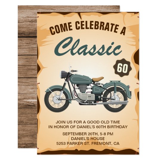 Vintage Motorcycle Adult Birthday Party Invitation