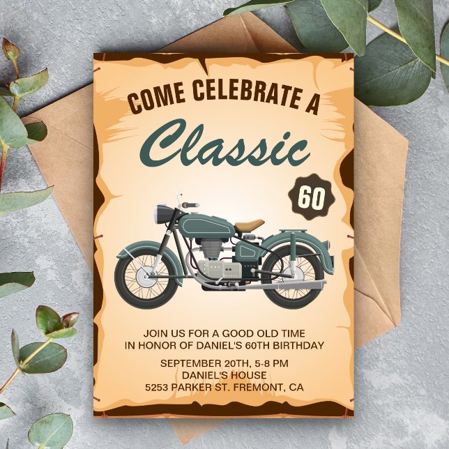 Vintage Motorcycle Adult Birthday Party Invitation