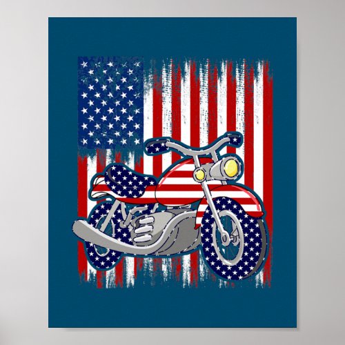 Vintage Motorcycle American Flag Motorcyclist 4th Poster