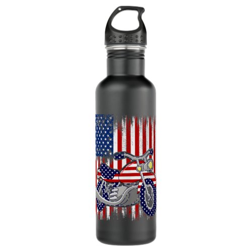 Vintage Motorcycle American Flag Motorcyclist 4th Stainless Steel Water Bottle