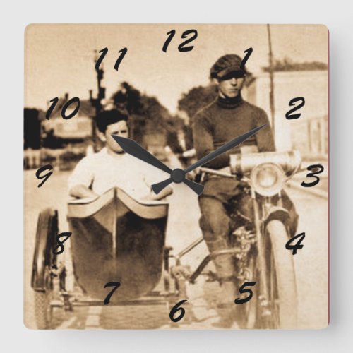 Vintage Motorcycle and Side Car Old School Cool Square Wall Clock