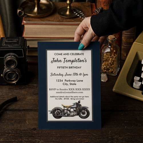 Vintage Motorcycle Antique Birthday Party Mens  Invitation