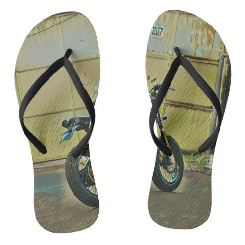 Vintage motorcycle art flip flops