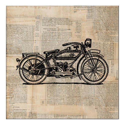 Vintage Motorcycle Art Newspaper Text Style