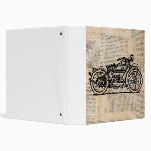 Vintage Motorcycle Art Newspaper Text Style 3 Ring Binder