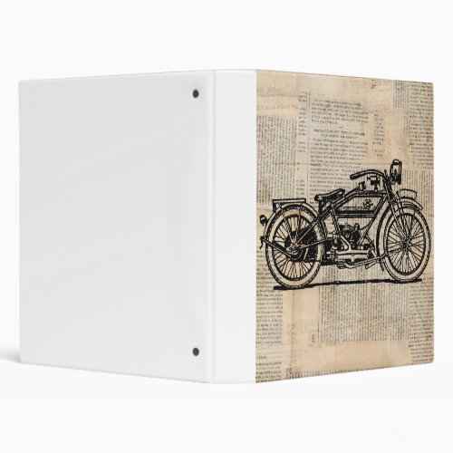 Vintage Motorcycle Art Newspaper Text Style 3 Ring Binder