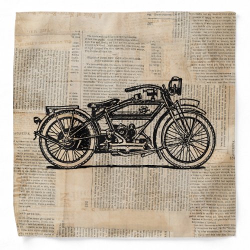 Vintage Motorcycle Art Newspaper Text Style Bandana