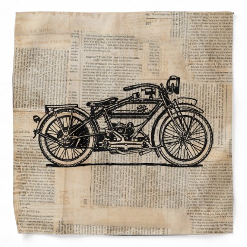 Vintage Motorcycle Art Newspaper Text Style Bandana