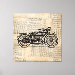 Vintage Motorcycle Art Newspaper Text Style Canvas Print