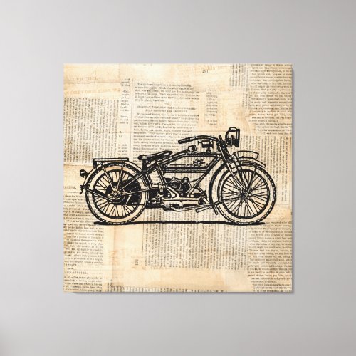 Vintage Motorcycle Art Newspaper Text Style Canvas Print