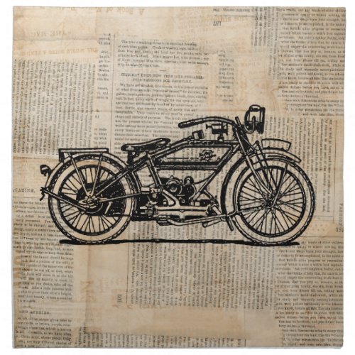 Vintage Motorcycle Art Newspaper Text Style Cloth Napkin