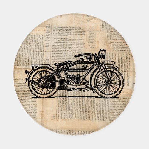 Vintage Motorcycle Art Newspaper Text Style Coaster Set