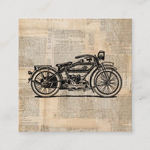 Vintage Motorcycle Art Newspaper Text Style Enclosure Card