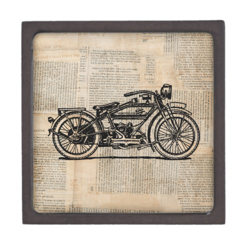 Vintage Motorcycle Art Newspaper Text Style Gift Box