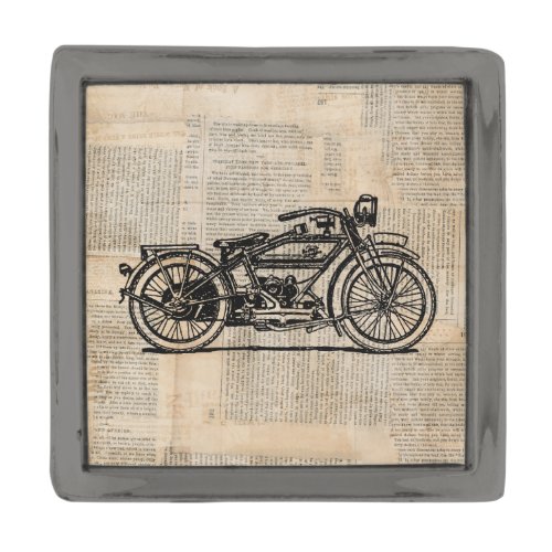 Vintage Motorcycle Art Newspaper Text Style Gunmetal Finish Lapel Pin