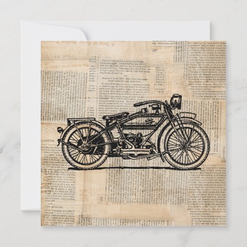 Vintage Motorcycle Art Newspaper Text Style Invitation