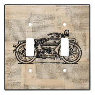 Vintage Motorcycle Art Newspaper Text Style Light Switch Cover