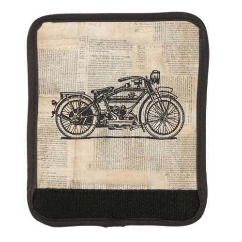 Vintage Motorcycle Art Newspaper Text Style Luggage Handle Wrap