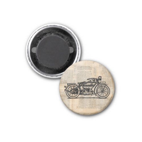 Vintage Motorcycle Art Newspaper Text Style Magnet