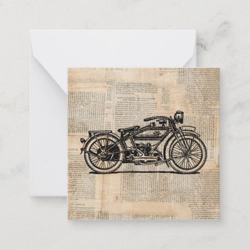 Vintage Motorcycle Art Newspaper Text Style Note Card