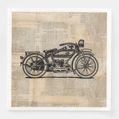 Vintage Motorcycle Art Newspaper Text Style Paper Dinner Napkins
