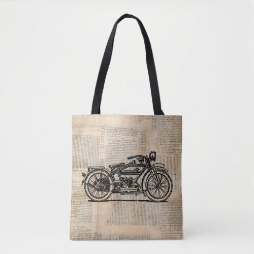 Vintage Motorcycle Art Newspaper Text Style Tote Bag