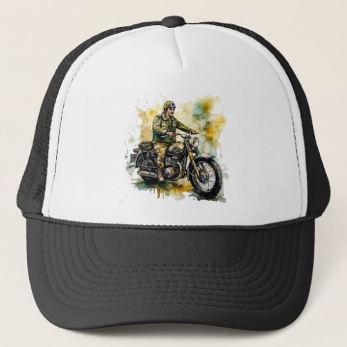 Vintage Motorcycle Art Print Classic Design Trucker Hat