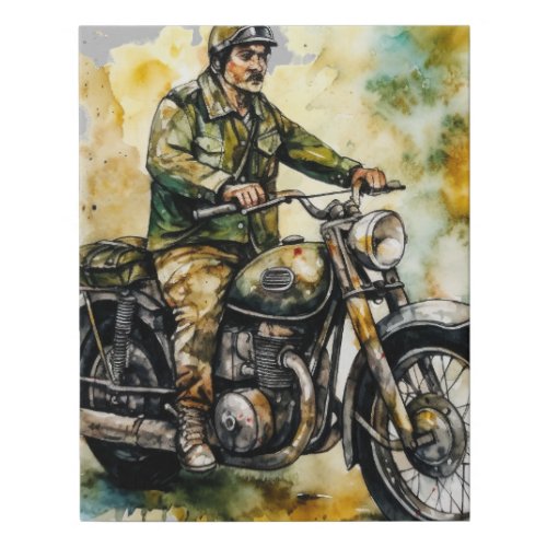 Vintage Motorcycle Art Print Classic Faux Canvas