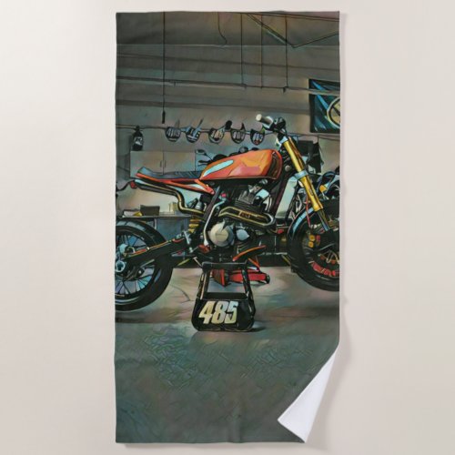 vintage motorcycle artwork beach towel