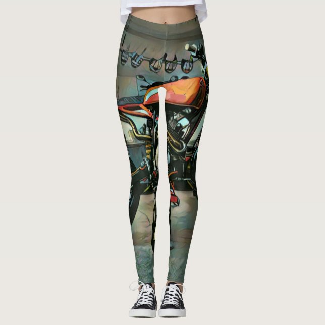 vintage motorcycle artwork leggings (Front)