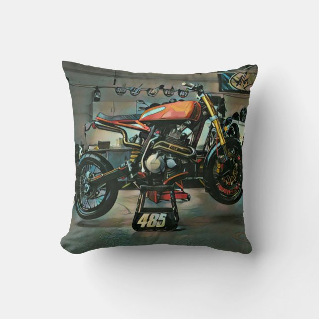 vintage motorcycle artwork throw pillow (Front)