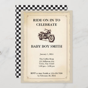 Vintage Motorcycle Baby Shower Invitation