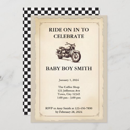 Vintage Motorcycle Baby Shower Invitation