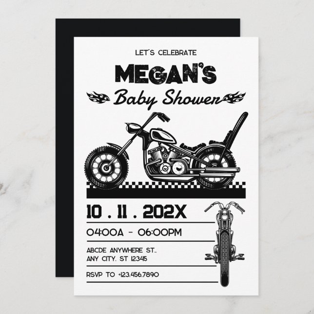 Vintage Motorcycle biker baby shower Invitation (Front/Back)