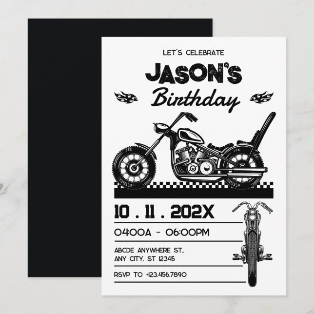 Vintage Motorcycle biker birthday Invitation (Front/Back)