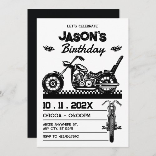 Vintage Motorcycle biker birthday Invitation