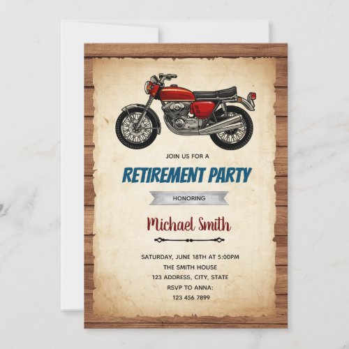 Vintage motorcycle birthday retirement invitation